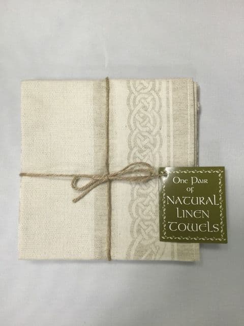 Celtic Natural Irish Linen Tea Towel - Pack of 2 - Celtic Knot Pattern