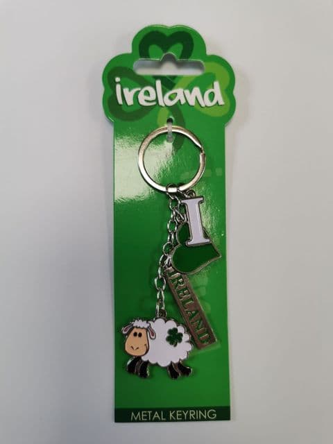 I Love Ireland Sheep Metal Keyring - 4 Charms