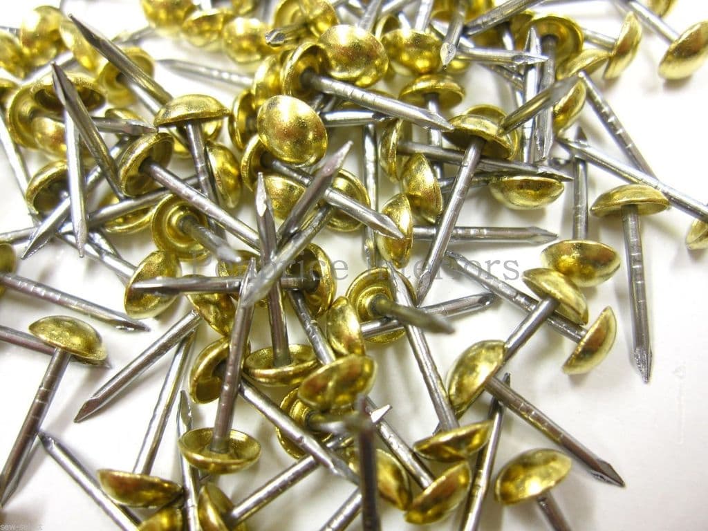 100 small 6mm SOLID BRASS NON RUST UPHOLSTERY NAILS R5 Pins - FURNITURE