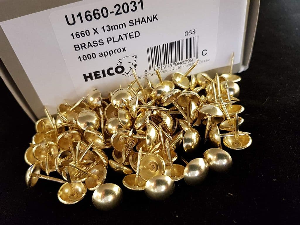 1000 BRASS ON STEEL UPHOLSTERY NAILS FURNITURE STUDS