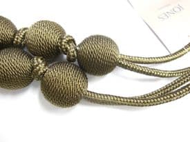 2 Ball String Henley Curtain Tiebacks TAUPE Traditional Tie Backs 84cm long