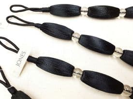 2 Black Curtain Bead Rope Tie Backs Pimlico HB660/BLA Pair Fabric Drape Tiebacks