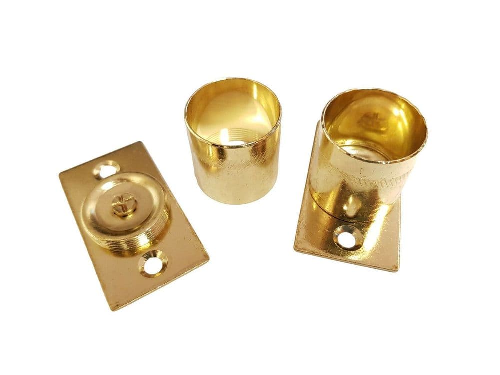2 Brass Curtain Rod Recess Brackets 25mm Pole Support Brackets Sockets End Fix