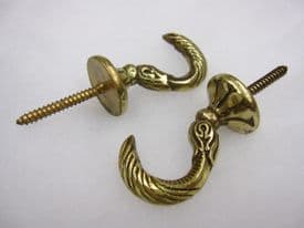 2 Brass curtain tassel hooks - Dolphin tie back wall hooks SOLID BRASS STRONG