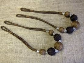 2 Brown abacus curtain tiebacks. Ball & crystal tie backs 80cm long