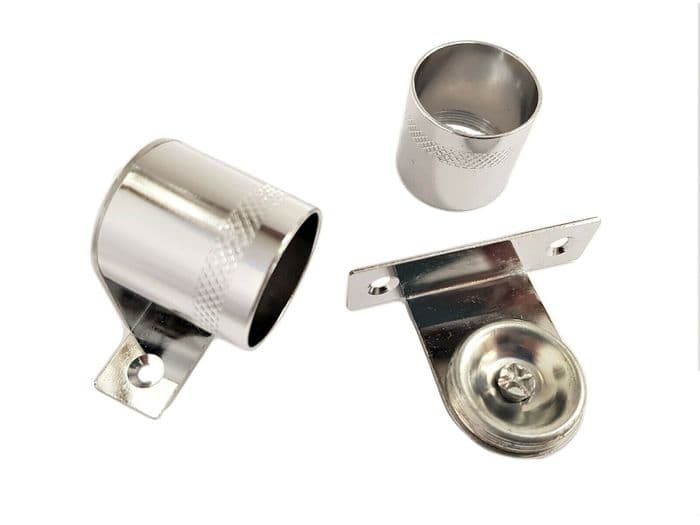 2 Chrome Cranked Curtain Rod Recess Brackets 25mm Pole Support Brackets ...