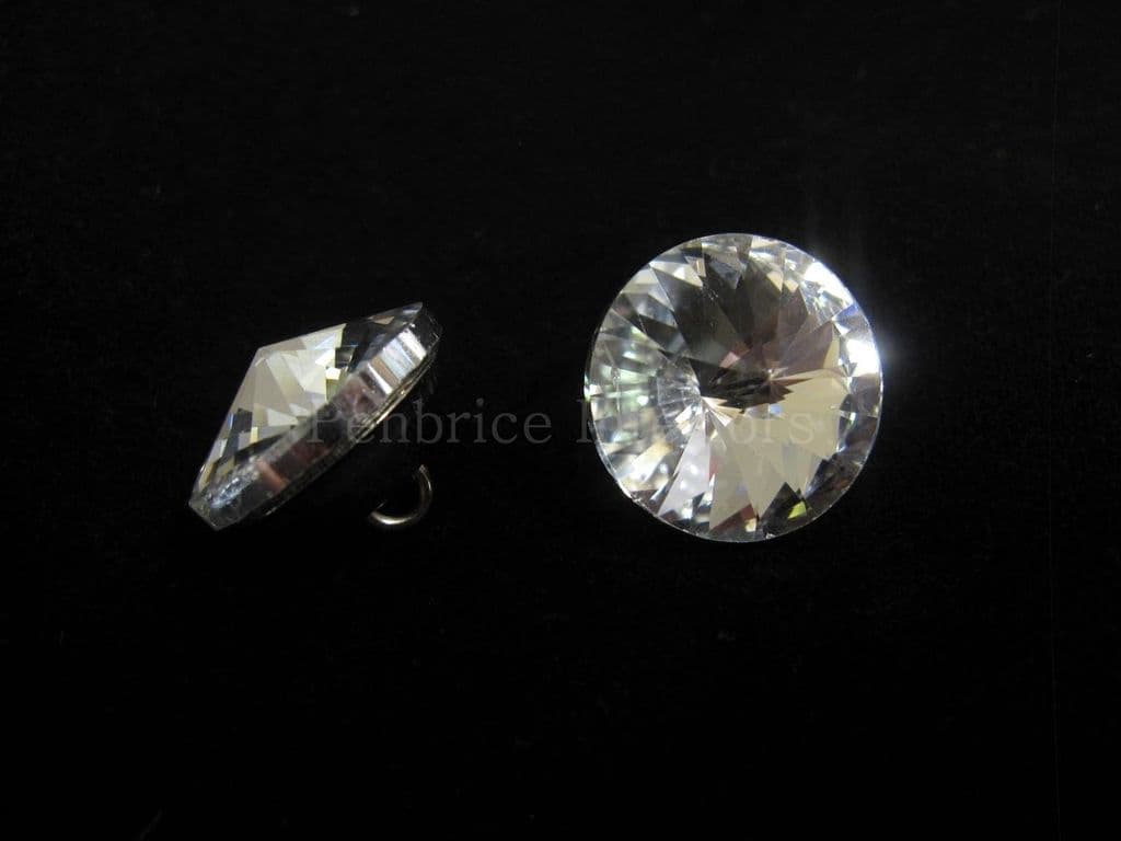 2 clear glass crystal buttons 25mm diameter Upholstery sewing trim