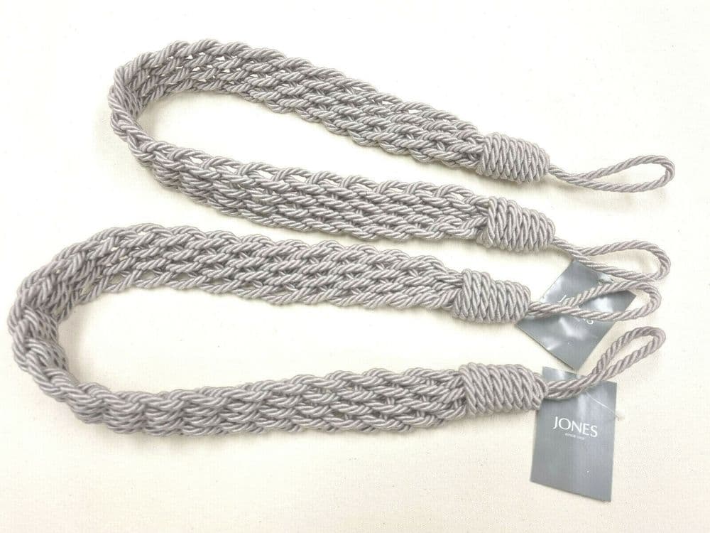 2 Curtain Tiebacks Heather Grey Artisan Plaited TieBacks Jones