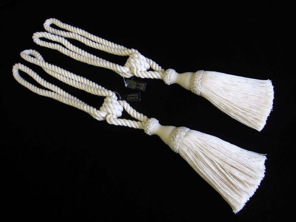 2 natural cotton curtain tiebacks Jones Interiors cream tie backs