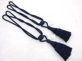 2 Navy blue curtain tassel tie backs Traditional rope & tassle crafted tiebacks