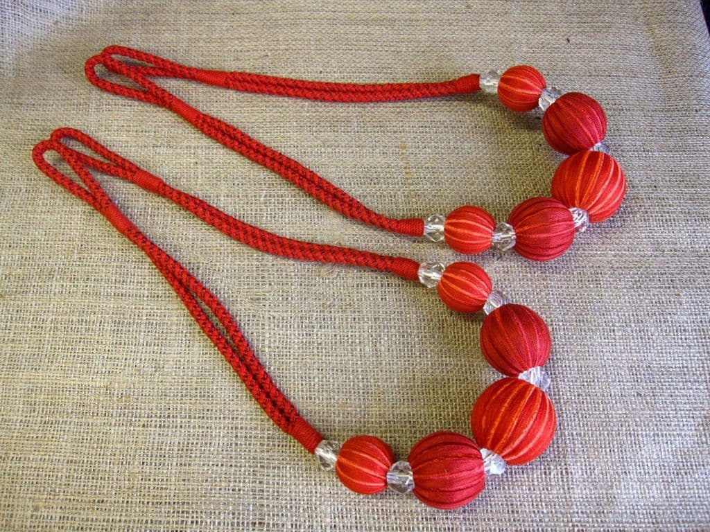 2 red abacus curtain tiebacks Ball & crystal tie backs 80cm long