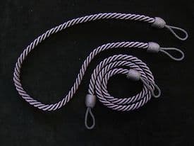 2 Rope curtain tiebacks - Dark purple / blue  -  slender slinky cord  drape tie