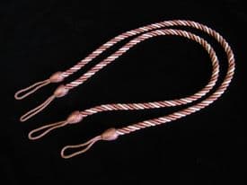 2 Rope curtain tiebacks Pink & Cream  slender slinky cord  drape tie hold backs