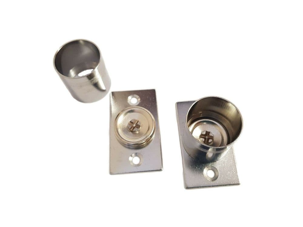 2 Silver Curtain Rod Recess Brackets 25mm Pole Support Brackets Sockets