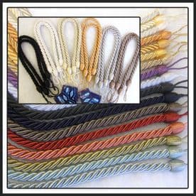 2 slim rope curtain tie backs 65cm Slinky twist cable cord tiebacks drape ties