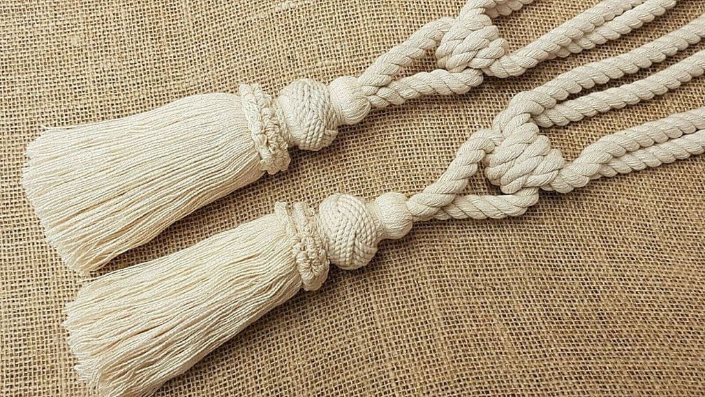2 Small Natural Cotton Turks Knot Tassel Curtain Tie Backs Fabric Rope