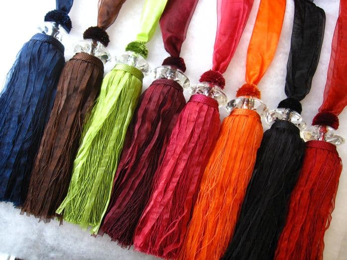 2 Solitaire curtain tiebacks Lace ribbon glass crystal Jones Interiors