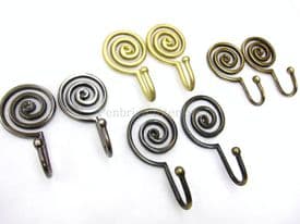 2 Spiral curtain tassel wall tie hooks - Strong metal swirl design - 4 Colours