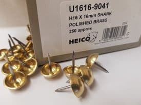 250 16mm Diameter SOLID NON RUST BRASS HEAD UPHOLSTERY DOME NAILS - Steel shank