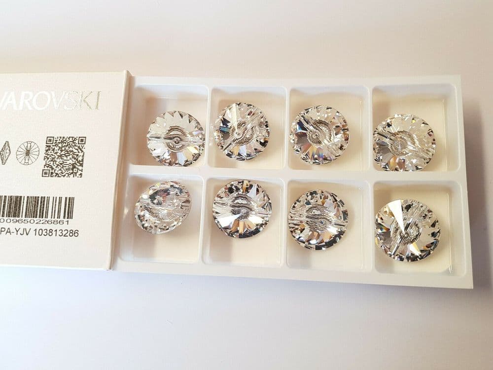 8 Swarovski Buttons 23mm Diameter Clear Crystal Glass Round sew On 3015