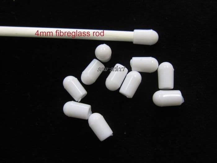 End caps for 4mm fibreglass metal rods for Roman blinds