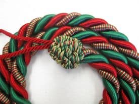 2 Rope curtain tiebacks RED & GREEN slender slinky cord drape tie Xmas Christmas
