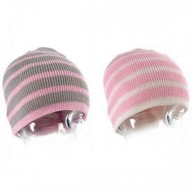 Girls pink striped beanie hat Warm soft knitted winter kids childrens child gift