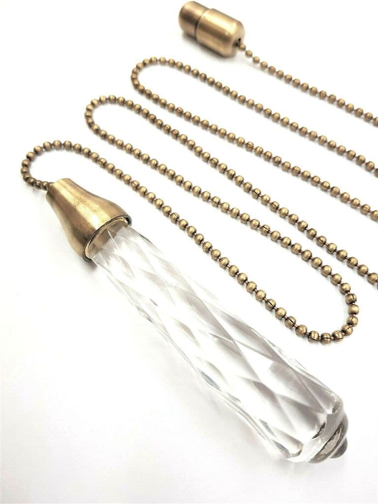 Large Glass Light Cord Pull 10cm with Antique Brass Trim 95cm Chain