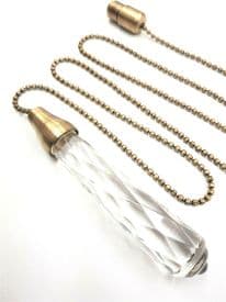 Large Glass Light Cord Pull 10cm with Antique Brass Trim - 95cm Chain and Connector