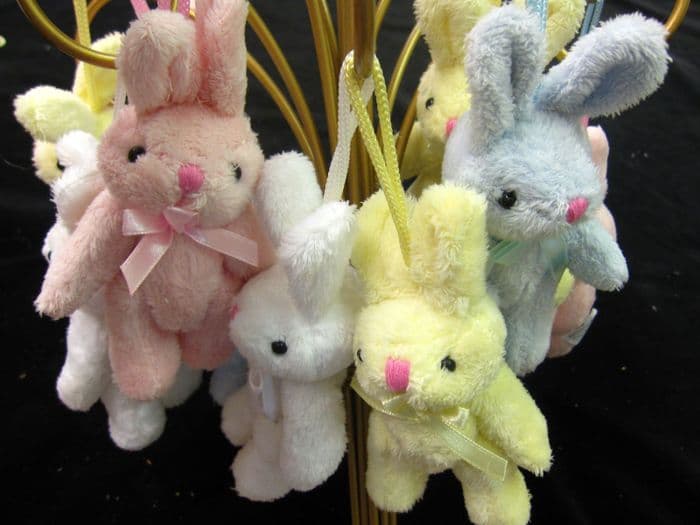 Rabbit key tassel Bunny on a rope small soft toy in polyester fabric
