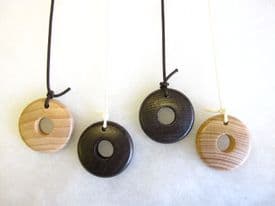 Ring bathroom light cord pull - Natural wood wooden string end - Includes cord
