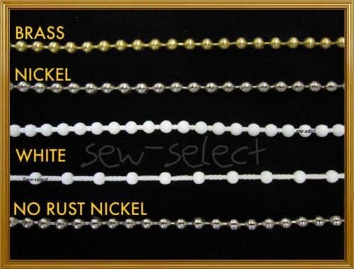 Roller blind chain - Metal silver brass & white beaded cord  SOLD PER 2 MTS