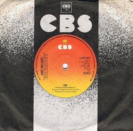 ANDY WILLIAMS Sad 7" Single Vinyl Record 45rpm CBS 1977