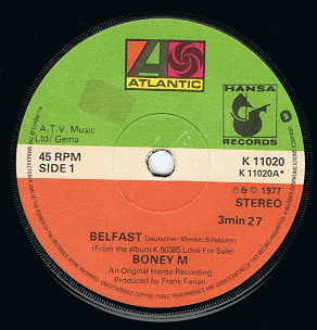 BONEY M Belfast 7" Single Vinyl Record 45rpm Atlantic 1977