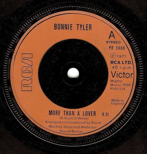 BONNIE TYLER More Than A Lover Vinyl Record 7 Inch RCA Victor 1977