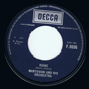 MANTOVANI Diane 7" Single Vinyl Record 45rpm Decca 1960