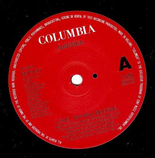 MARTIKA Love Thy Will Be Done Vinyl Record 7 Inch Dutch Columbia 1991