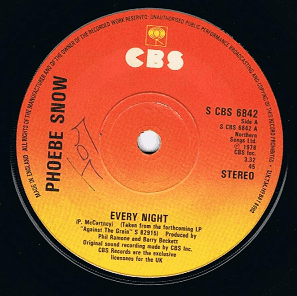 PHOEBE SNOW Every Night 7" Single Vinyl Record 45rpm CBS 1978