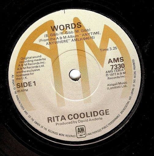 RITA COOLIDGE Words Vinyl Record 7 Inch A&M 1977