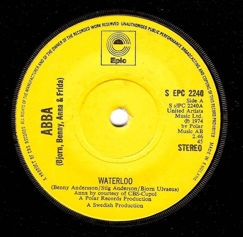 ABBA Waterloo Vinyl Record 7 Inch Epic 1974