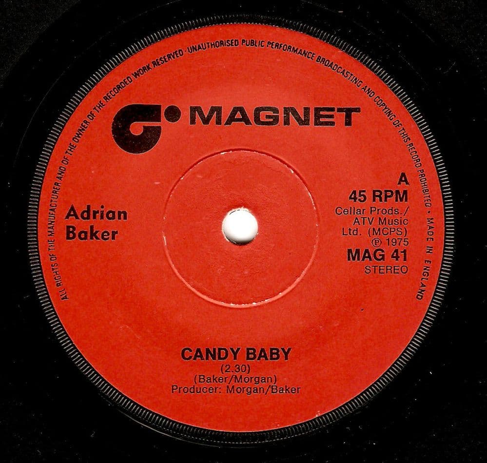 ADRIAN BAKER Candy Baby Vinyl Record 7 Inch Magnet 1975