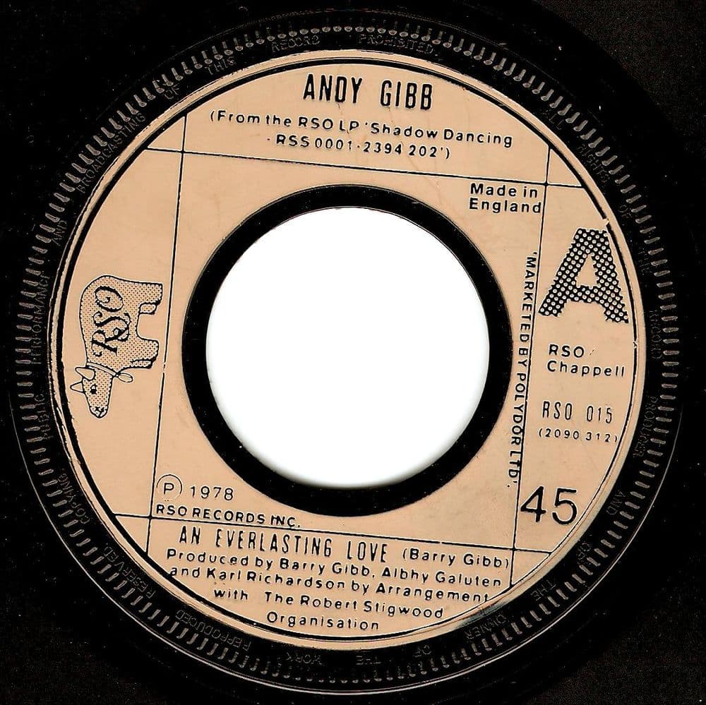 ANDY GIBB An Everlasting Love Vinyl Record 7 Inch RSO 1978.