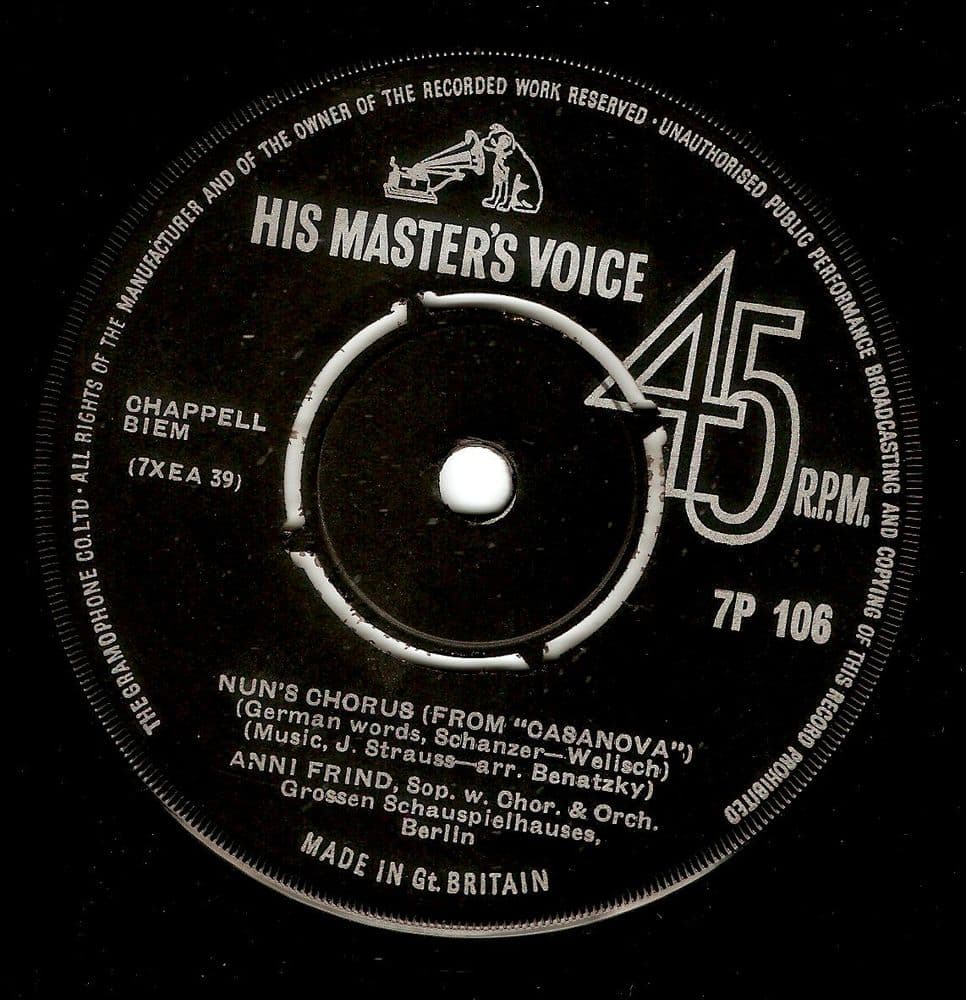 ANNI FRIND Nun's Chorus (From Casanova) Vinyl Record 7 Inch HMV 1952