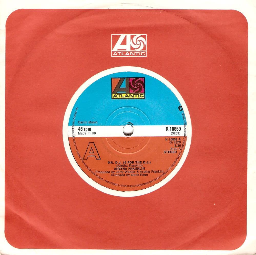 ARETHA FRANKLIN Mr. D.J. (5 For The D.J.) Vinyl Record 7 Inch Atlantic 1975