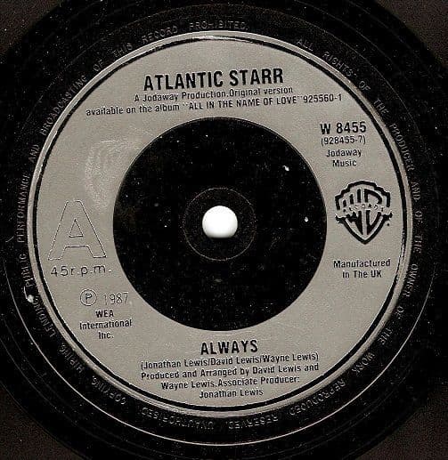 ATLANTIC STARR Always Vinyl Record 7 Inch Warner Bros 1987