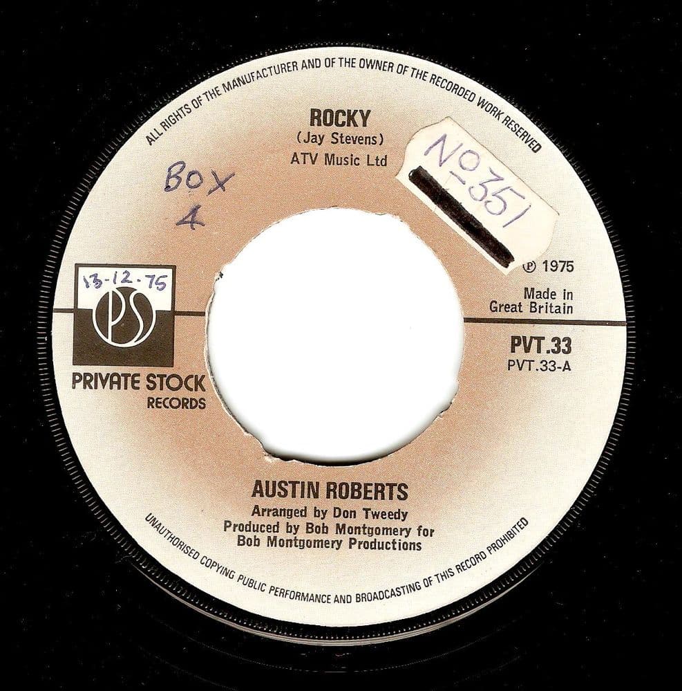 AUSTIN ROBERTS Rocky Vinyl Record 7 Inch Private Stock 1975