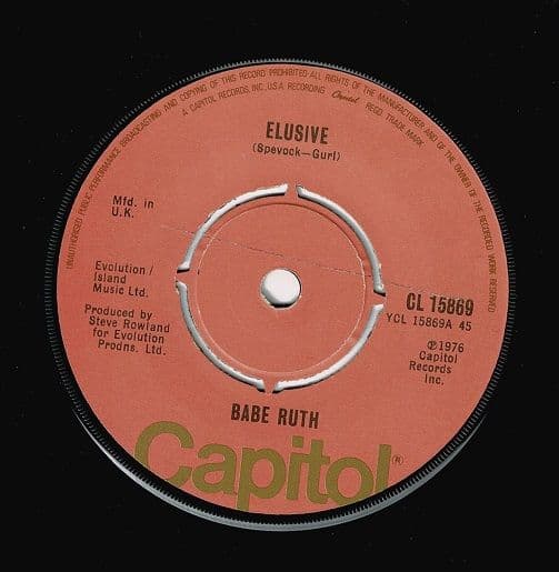 BABE RUTH Elusive Vinyl Record 7 Inch Capitol 1976