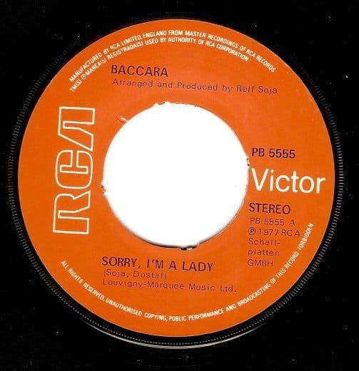BACCARA Sorry, I'm A Lady Vinyl Record 7 Inch RCA Victor 1977