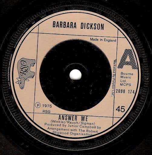 BARBARA DICKSON Answer Me Vinyl Record 7 Inch RSO 1975