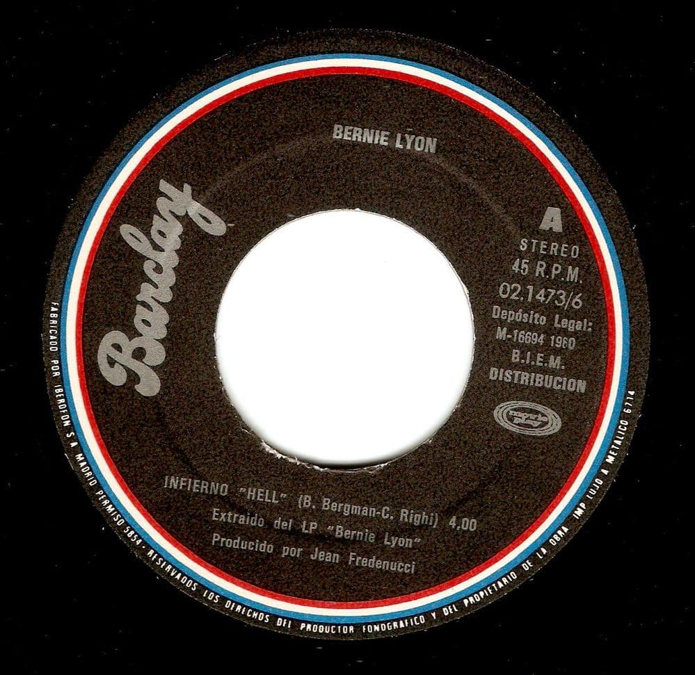 BERNIE LYON Hell Vinyl Record 7 Inch Spanish Barclay 1980